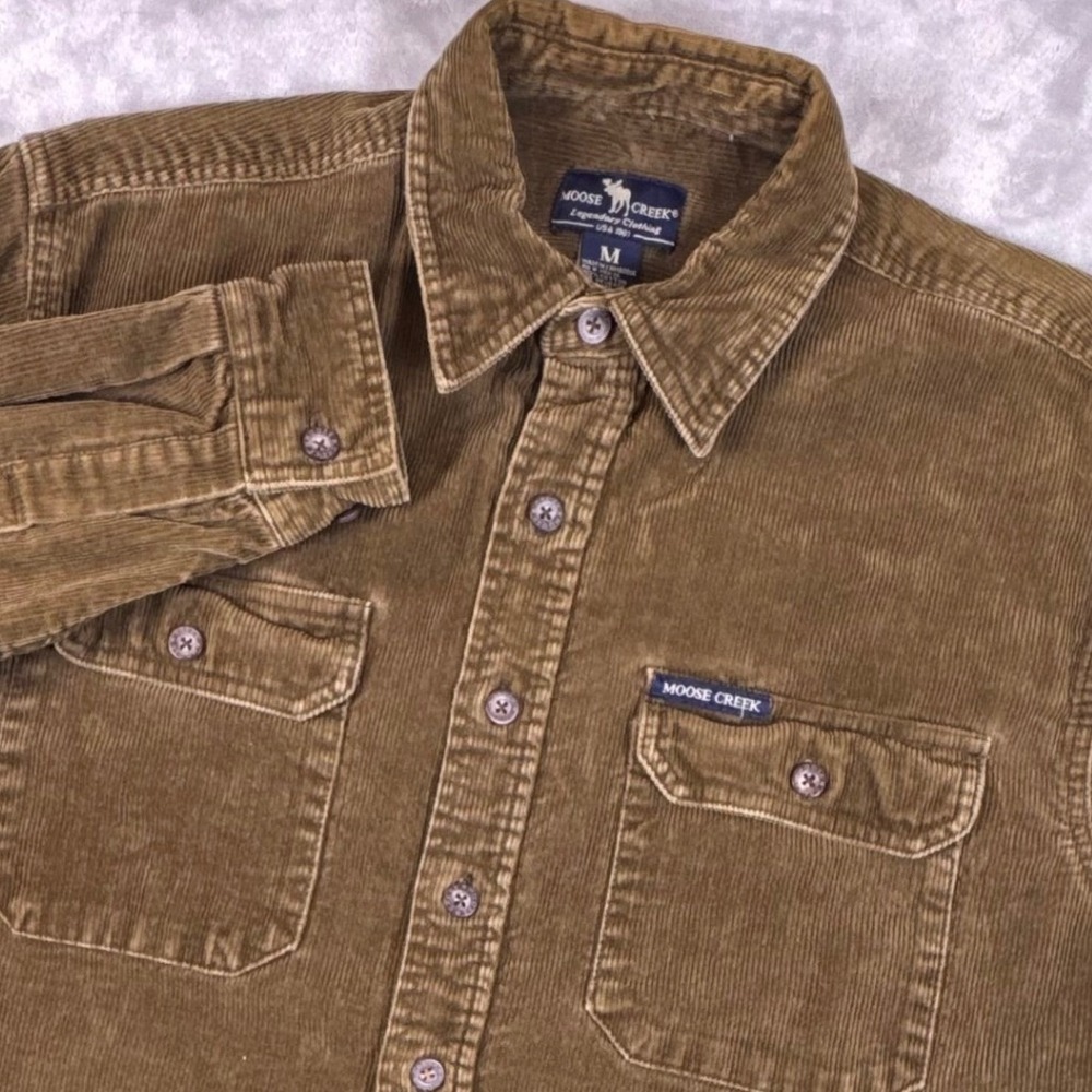 Moose Creek Mens Brown Corduroy Button Down Shirt Long Sleeve Size M Heavyweight